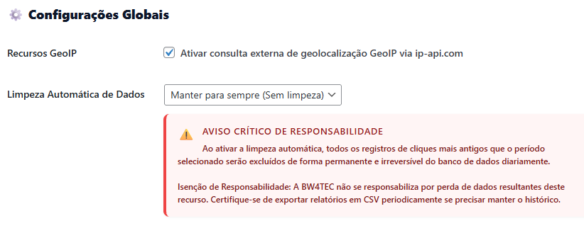 Configurações Globais de GeoIP e anonimização de IP no Chat Analytics